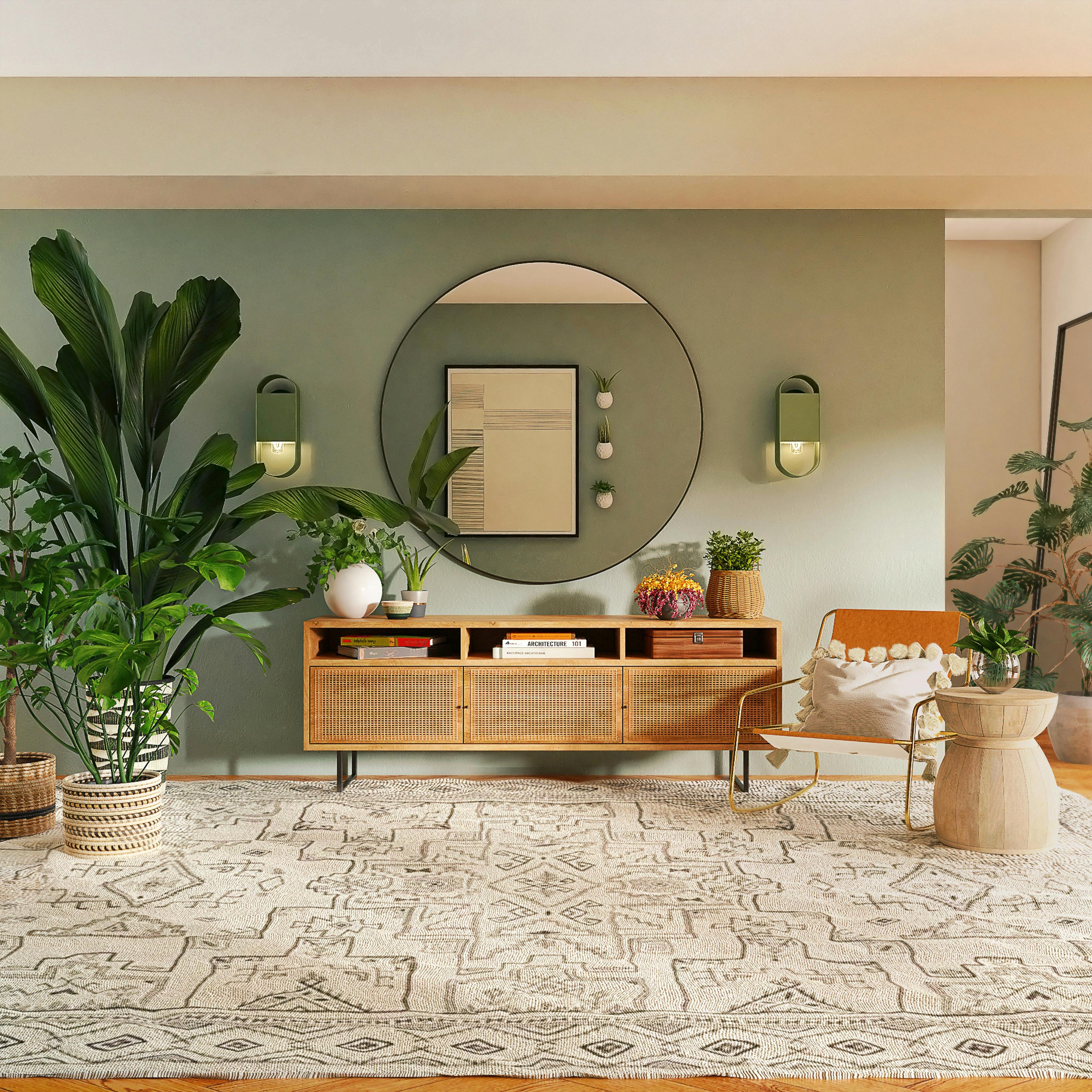 Modern living room with green wall